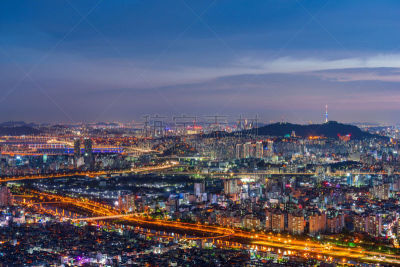 韩国,城市天际线,首尔,商务,照明设备,汽车,交通,曙暮光,建筑物门,现代