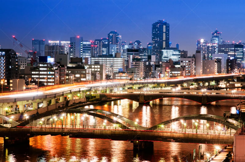 东京,桥,小酒杯,river sumida,夜视,暗色,照明设备,多车道公路,现代,河流