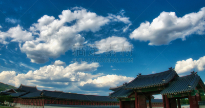 传统,宫殿,华丽的,旅途,过去,云,著名景点,古典式,韩国,建筑特色