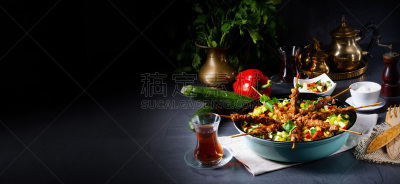 咖喱,羊肉,蔬菜,串肉签,米,与众不同,热,土耳其,波兰,辣椒粉