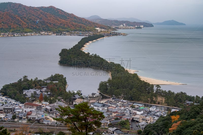 京都府,日本,天桥立,沙洲,自然界的状态,著名景点,海岸线,水湾,户外,天空