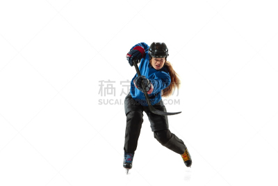青年人,女性,冰球,白色背景,冷,棍,球场