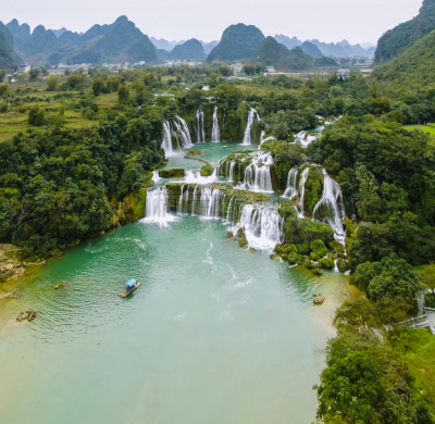 越南,瀑布,航拍视角,湿,清新,自然界的状态,热带气候,公园,石灰石,喀斯特