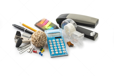 办公用品,办公大楼,球体,背景分离,铅笔,色彩鲜艳,珠针,彩虹,影棚拍摄,订书机
