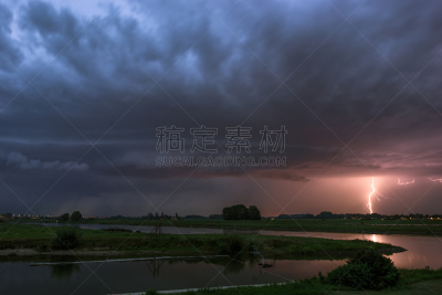 河流,雷雨,认真的,黄昏,暗色,云景,云,池塘,暴风雨,户外