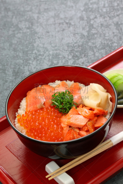 三文鱼,饭碗,日本,鱼卵,在上面,格子烤肉,盐渍食品,清新,日本食品,食品