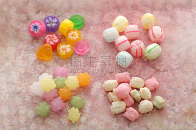 色彩鲜艳,日本,糖果店,传统,果冻,日本点心,珊瑚色,橙色,皱霰,传统节日