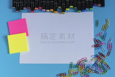 创造力,毡尖笔,纸,标签,蓝色背景,回形针,停车楼,画画
