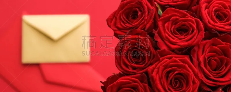玫瑰 华贵 信封 情人节 红色 花束 情书 红色背景 花 递送图片素材下载 稿定素材