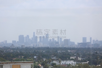 洛杉矶,城市天际线,好莱坞,热带气候,好莱坞高地中心,主题建筑物,热带树,建筑,晴朗,轮廓跟踪