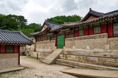 传统,韩国,宫殿,贞德,华丽的,旅途,过去,云,著名景点,古典式