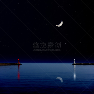 月亮,海洋,新月形,灯塔楼,在上面