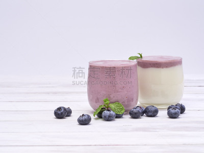 清新,蓝莓,水果,白色,酸奶,薄荷,维生素,桌子,布置