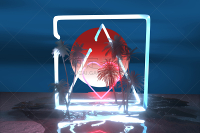 海滩,概念,背景,霓虹灯,棕榈树,聚会,旅行