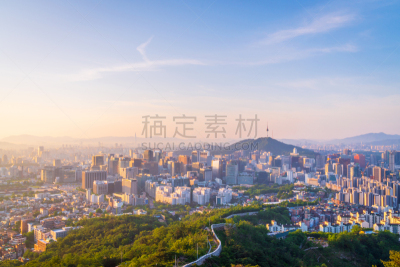 韩国,城市天际线,首尔,黎明,商务,汽车,交通,曙暮光,公路,著名景点