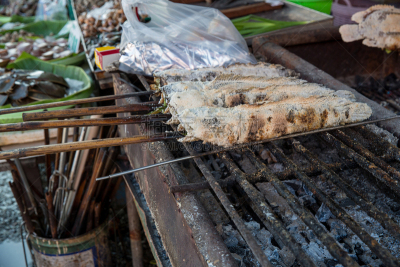 格子烤肉,泰国,食盐,鱼类,条纹,蛇头鱼,烧毁的,股票行情,石榴,街头食品