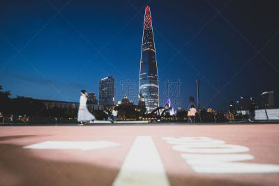 现代,建筑外部,都市风景,首尔,责任,交通,曙暮光,公园,韩国,商业金融和工业