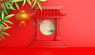 灯笼,竹,月亮,绿色,中华门,云,传统,春节,事件,贺卡