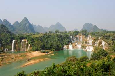 广西壮族自治区,中国,德天瀑布,越南北部,水,天空,东亚,湖,戏剧性的景观,白色
