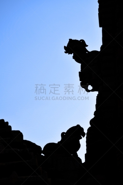 寺庙,布巴内斯瓦尔,双狮峰,仪仗队,印度神像,户外,黄昏,蓝色,石材,高大的