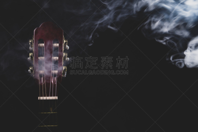 乐器,吉他,乐器弦,声学吉他,颈,黑色背景,烟