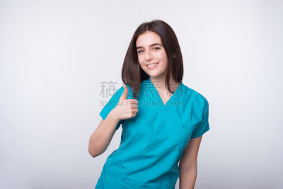 翘起大拇指,制服,青年女人,做手势,衣服,出示