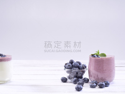蓝莓,水果,白色,酸奶,薄荷,清新,维生素,桌子,布置