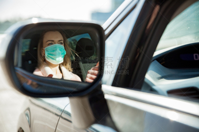面罩,路,汽车,女人,驾车