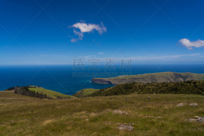 akaroa,在上面,新西兰,山,看风景,海岸线,监守自盗,非凡的,俄亥俄河,草