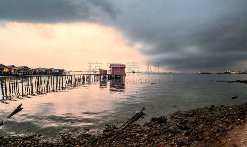 暴风雨,白昼,米色,槟榔屿州,栈桥码头,乔治敦,风景,暗色,热带气候,黄昏