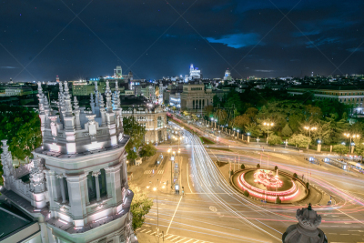 城市天际线,宫殿,马德里,夜晚,西贝莱斯喷泉,特拉华,在之间,交通,人类居住地,广场