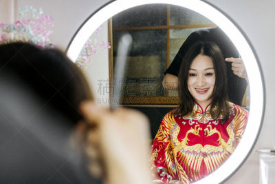 婚纱,传统,新娘,头发,华丽的,华贵,肖像,仅女人,看
