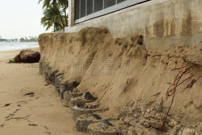Erosion of sand, soil and foundations along Ocean Park beach in San Juan Puerto Rico after Hurricane María