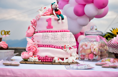 蛋糕,软糖,数字1,儿童,生日,气球,周年纪念,事件,一周年纪念日,女婴