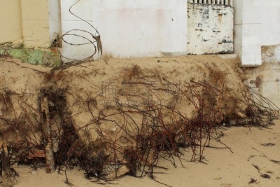 Erosion of sand, soil and foundations along Ocean Park beach in San Juan Puerto Rico after Hurricane María