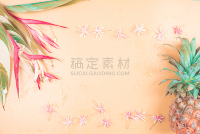 清新,水果,夏天,极简构图,概念,海里康属,菠萝,蓝色背景,黄色