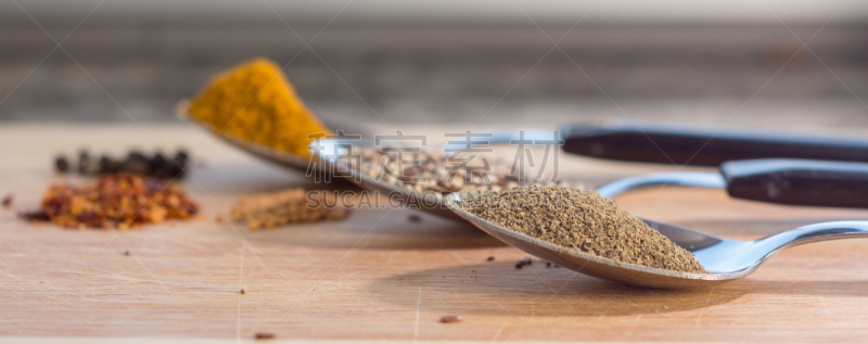 汤匙,调味品,三个物体,种子