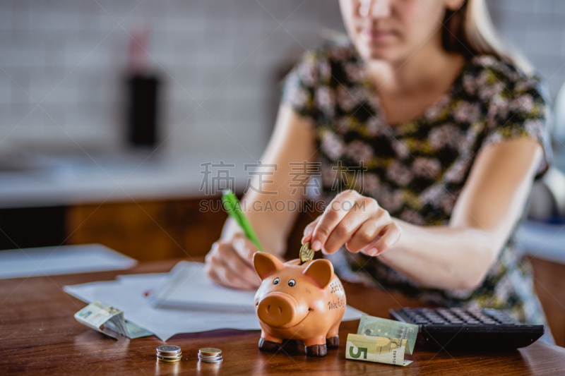 小猪扑满,手,女人,部分,金融顾问,仅女人,仅一个女人,概念