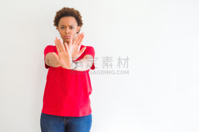 标志,手掌,不高兴的,青年人,面部表情,白色背景,非洲人,在上面,自然美,拒绝