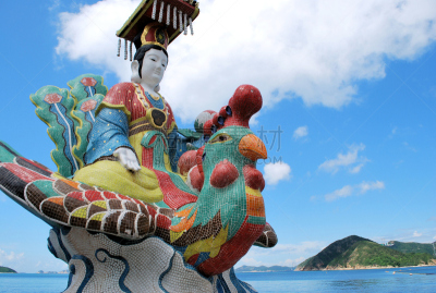 色彩鲜艳,铜锣湾天后庙,浅水湾,镶嵌图案,雕像,户外,时段,明亮,彩色背景,多色的