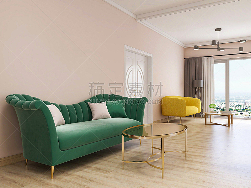 桌子,现代,沙发,三维图形,起居室,绿色,茶几,极简构图,植物群