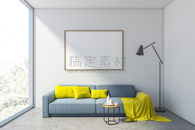 沙发,水平画幅,白色,起居室,空的,华贵,舒服,现代,三维图形