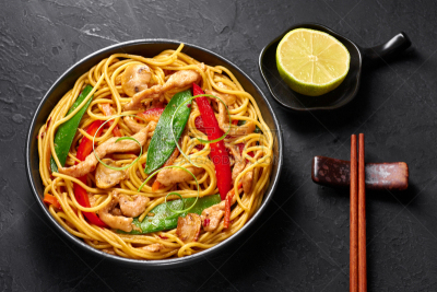 蔬菜,食品,中国食品,捞面,碗,面条,鸡肉,石片,黑色
