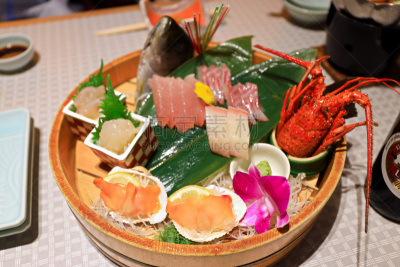 叶子,生食,盘子,生鱼片,鱼类,光,日本食品,日本,个性