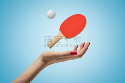 球,乒乓球,球拍,女性,手,蓝色背景,在上面,休闲游戏,运动,一个物体