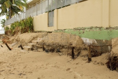 Erosion of sand, soil and foundations along Ocean Park beach in San Juan Puerto Rico after Hurricane María