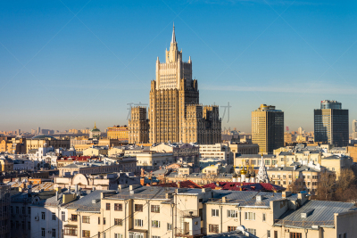 Hotel Ukraina, or Radisson Royal Hotel, at the bank of the Moskva River, in Moscow, Russia. One the famous seven buildings in Moscow that are known as “Stalinist skyscrapers” or “Seven Sisters”