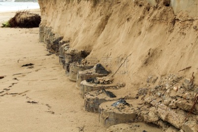 Erosion of sand, soil and foundations along Ocean Park beach in San Juan Puerto Rico after Hurricane María