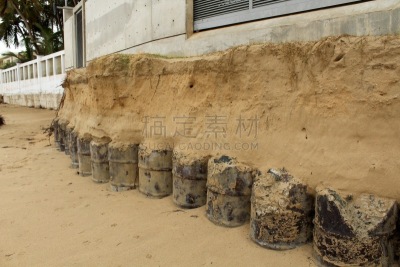 Erosion of sand, soil and foundations along Ocean Park beach in San Juan Puerto Rico after Hurricane María