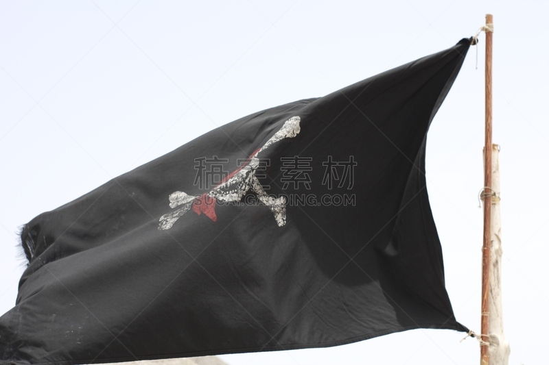 天空,海盗船旗,古老的,凌乱,平衡折角灯,船,骷髅图,风,云,恐怖